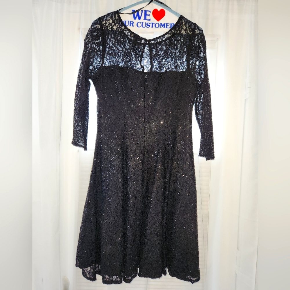 SLNY Black Sequined Party Dress